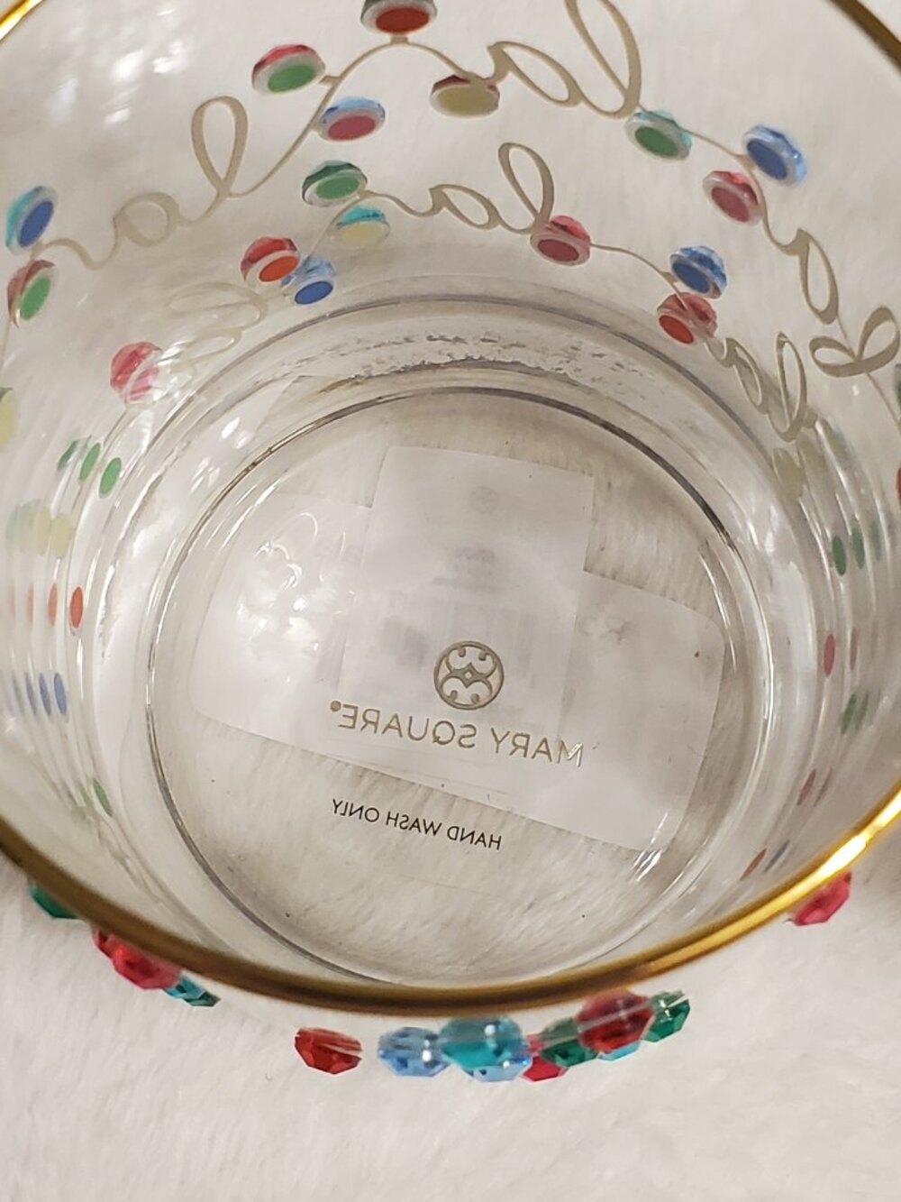 Mary Square Rhinestone Lights Rocks Glass Set -Gold Rim Brand New! Great Gift! - Picture 10 of 14